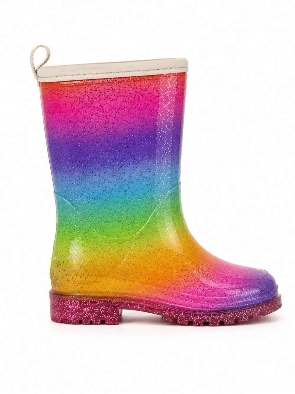 Western Chief Rainbow Sparkle Ombre Glitter Light-Up Fur-Lined Rain Boots Kids 7